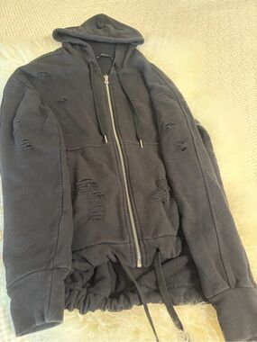 Mangano  (Made in Italy) distressed zipper front hoodie
